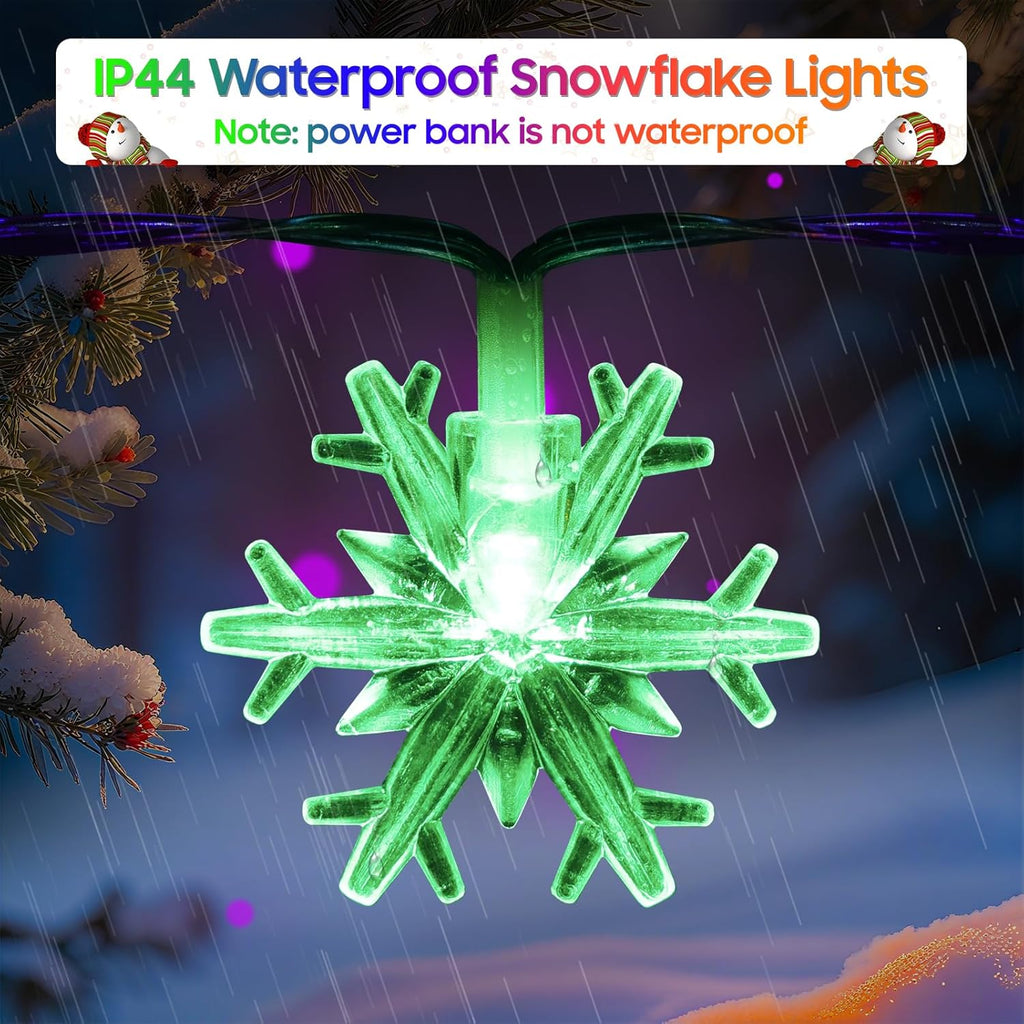 Christmas Lights Indoor Multicolor, 20FT 40 LED Colored Snowflake String Lights Battery Operated, Rechargeable Fairy Lights with 8 Modes & Timer for Bedroom Party Home Xmas Tree Decorations Multicolor