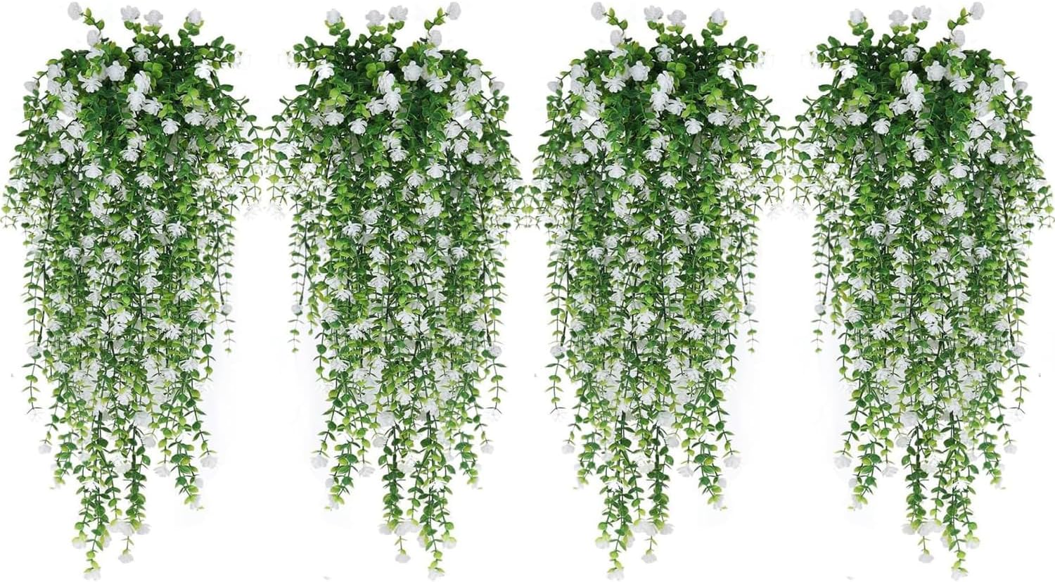 WEISPARK Artificial Hanging Flowers, 12pcs Fake Eucalyptus Vine Faux Flower Greenery Garland Plastic Plants for Indoor Outdoor Wall Garden Wedding Home Party Decor (12pcs White)