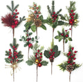 10 Set Artificial Pine Picks Christmas Pine Picks Pine Needles Branches with Red Berry Pinecones Berry Branches Fake Berries for Flower Arrangements Wreaths Xmas Tree Decoration