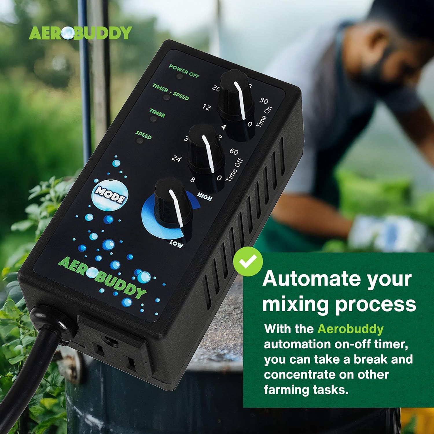 AEROBUDDY Variable Speed Controller + Interval Timer - Speed Controller for Electric Motor Water Pump 110V, 30-60min On/Off Timer Power Controllers, Variable Motor Controllers for Mixing and Aerating