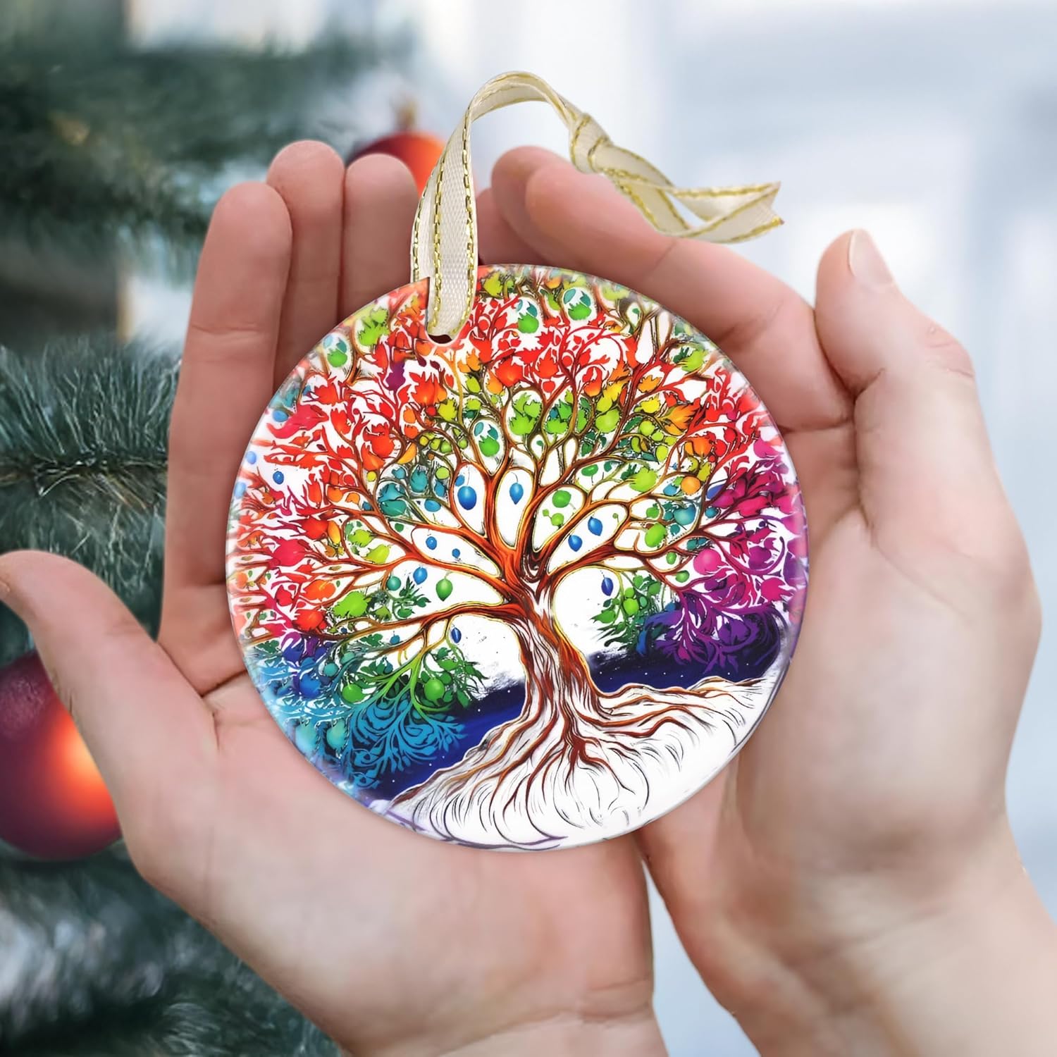 2025 Christmas Ornaments, Round Ceramic, Holiday Decor for Christmas Tree, Gift Idea for Friends