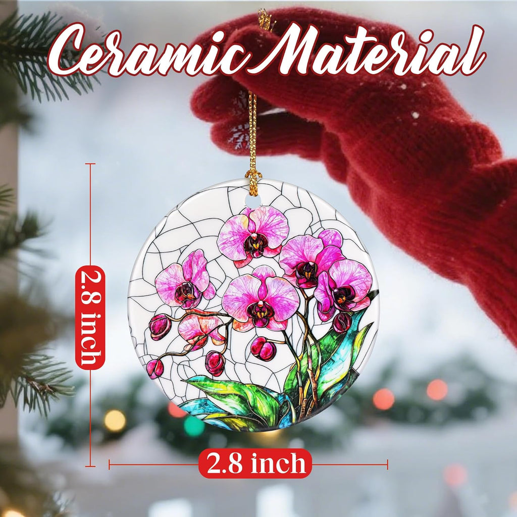 Christmas Ornaments, Dodosky 2.8in Ceramic Orchid Flower Ornament, Xmas Decor, Christmas Tree Ornaments, Xmas Decorations for Tree, Holiday Ornament, Orchid Gifts, Gifts for Women, Mom, Flower Lovers