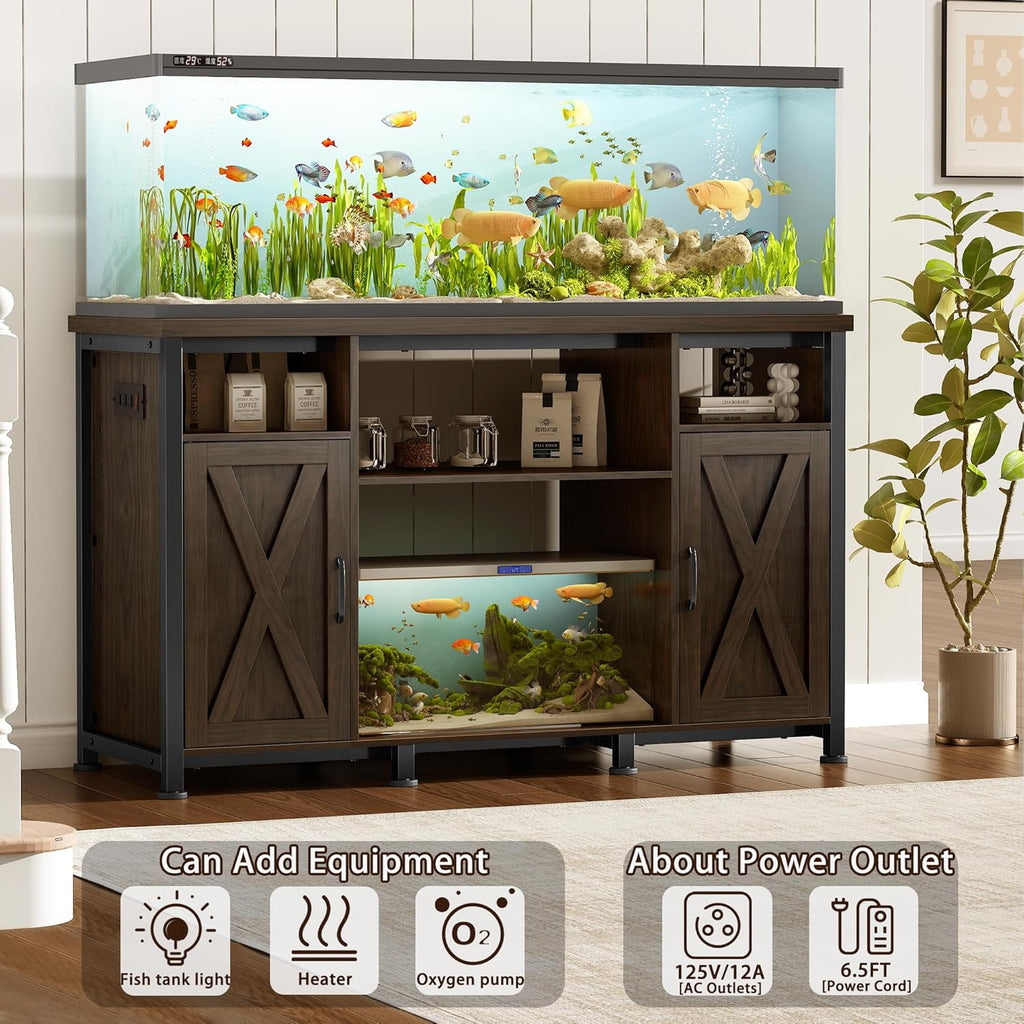 55-90 Gallon Fish Tank Stand with Power Outlets, Aquarium Stand with Cabinet, Heavy Duty Reptile Tank Turtle Terrariums Table for Fish Tank Accessories Storage, 52" L x 19.7" W, 1000LBS Capacity