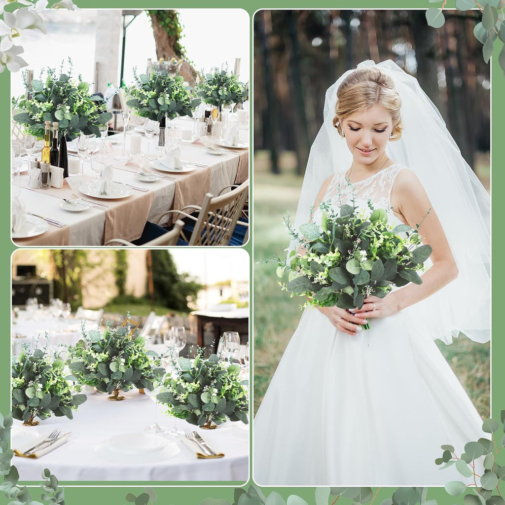 Ceenna 300 Pcs 6 Kinds Mixed Eucalyptus Leaves Stems Bulk Artificial Eucalyptus Leaves Sprays Silver Dollar Faux Greenery Picks Bundle for Wedding Vase Floral Arrangement Decor