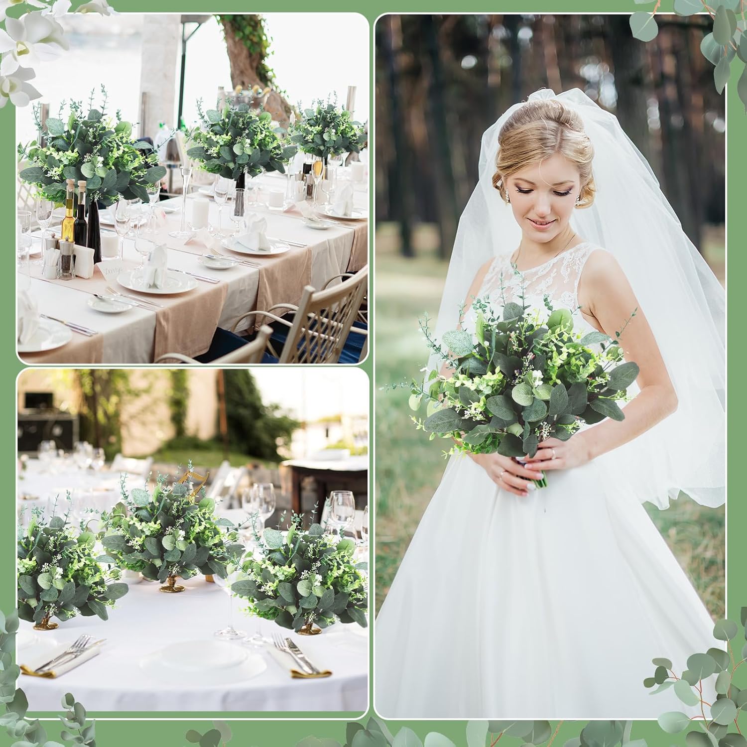 Ceenna 300 Pcs 6 Kinds Mixed Eucalyptus Leaves Stems Bulk Artificial Eucalyptus Leaves Sprays Silver Dollar Faux Greenery Picks Bundle for Wedding Vase Floral Arrangement Decor