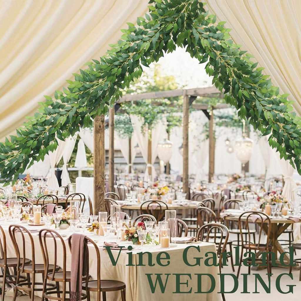 mizii Artificial Vines Garland 6.5 Feet Faux Italian Ruscus Vine Greenery Garland Silk Green Leaves Decoration Fake Plants Greenery for Table Centerpieces Home Room Wall Wedding Arch Decor (6.5 feet)