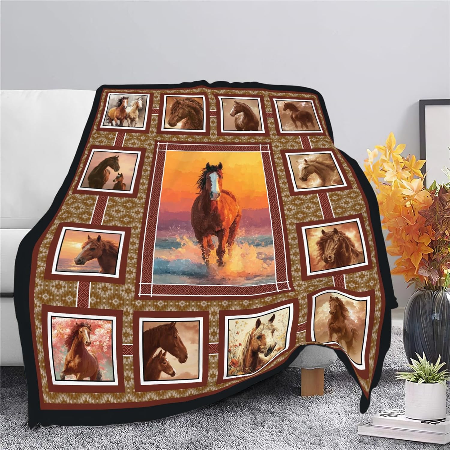 Horse Throw Blanket Horse Stuff Gifts for Kids Girls Boys Adults Women Men Soft Cozy Warm Plush Fluffy Fuzzy Fleece Blanket Decor 50''X60''