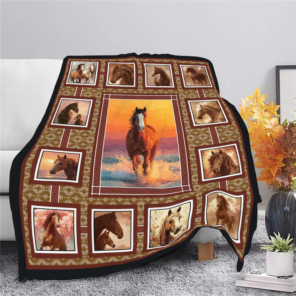 Horse Throw Blanket Horse Stuff Gifts for Kids Girls Boys Adults Women Men Soft Cozy Warm Plush Fluffy Fuzzy Fleece Blanket Decor 60''X80''