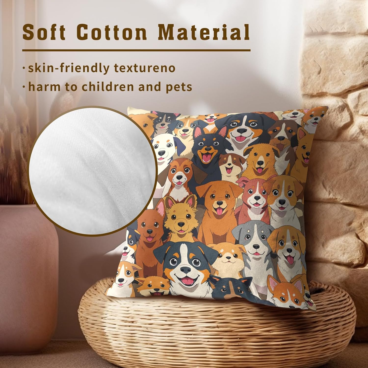 18x18 Cartoon Dog Throw Pillow Covers Set of 2 with Hidden Zipper, Ultra-Soft Hypoallergenic Fabric for Sofa Bed Car Decor, All-Season Durable Pillow Shams, Ideal Gift