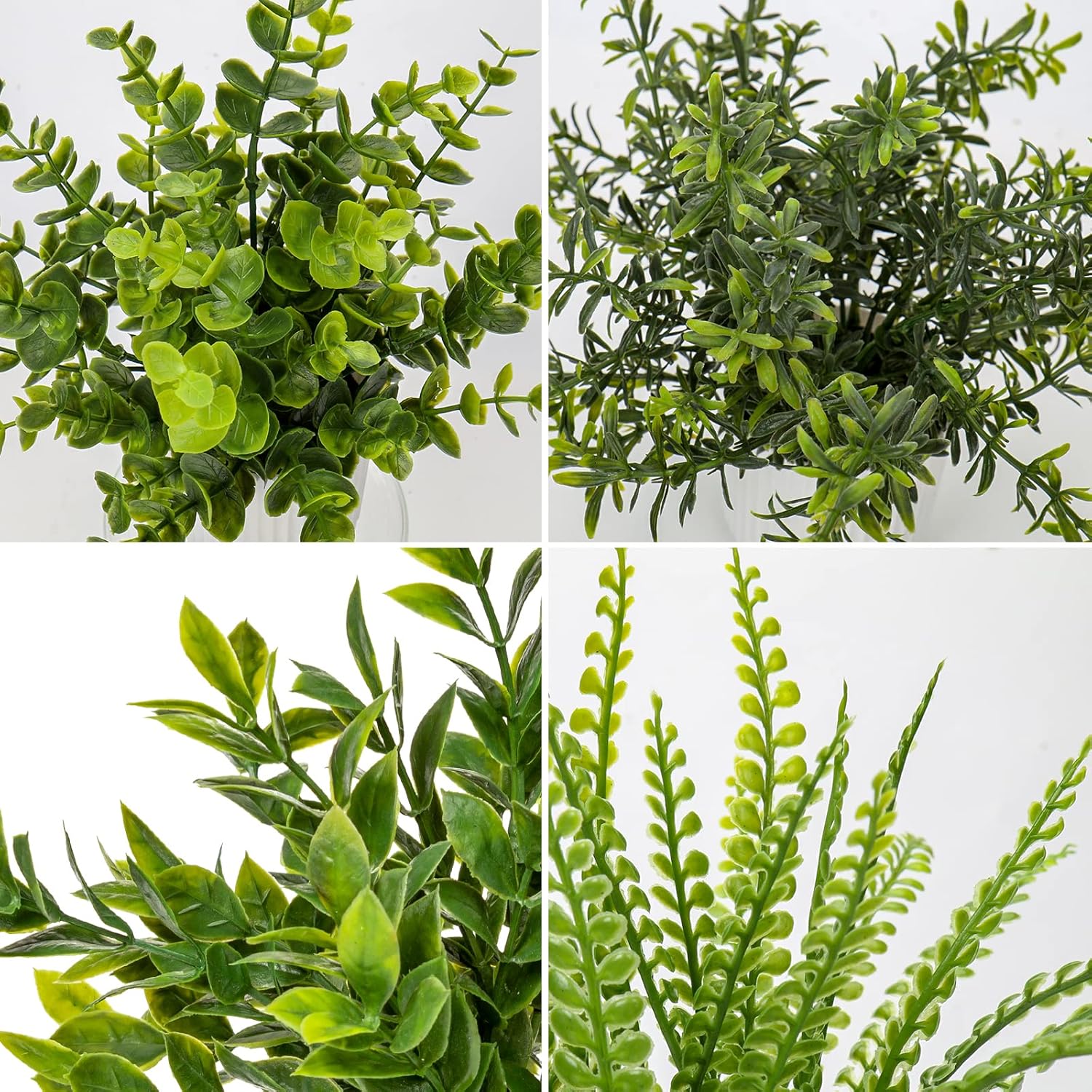 Hollyone 4 Pack Artificial Potted Plants Eucalyptus Rosemary Boston Fern ZZ Plant Fake Plant in Pot Small Faux Plant Greenery Aesthetic Indoor Home Decor Bathroom Bedroom Table Shelf Office