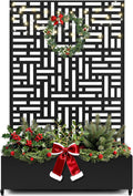 FENCY Metal Raised Garden Bed with Wheels and Trellis,73"x47"x16" Planter Box for Climbing Plants, Vegetables & Vines, Features Privacy Screen and Drainage Holes (Black-Geometric Lattice)