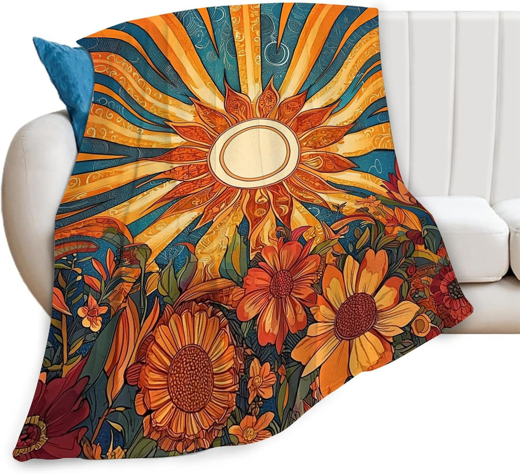Sunflower Blanket Boho Sunrise Floral Throw Blankets Gifts for Girls Boys Kids Sunflower Lovers Soft Cozy Fleece Plush for Couch Sofa Bed 80"x60"
