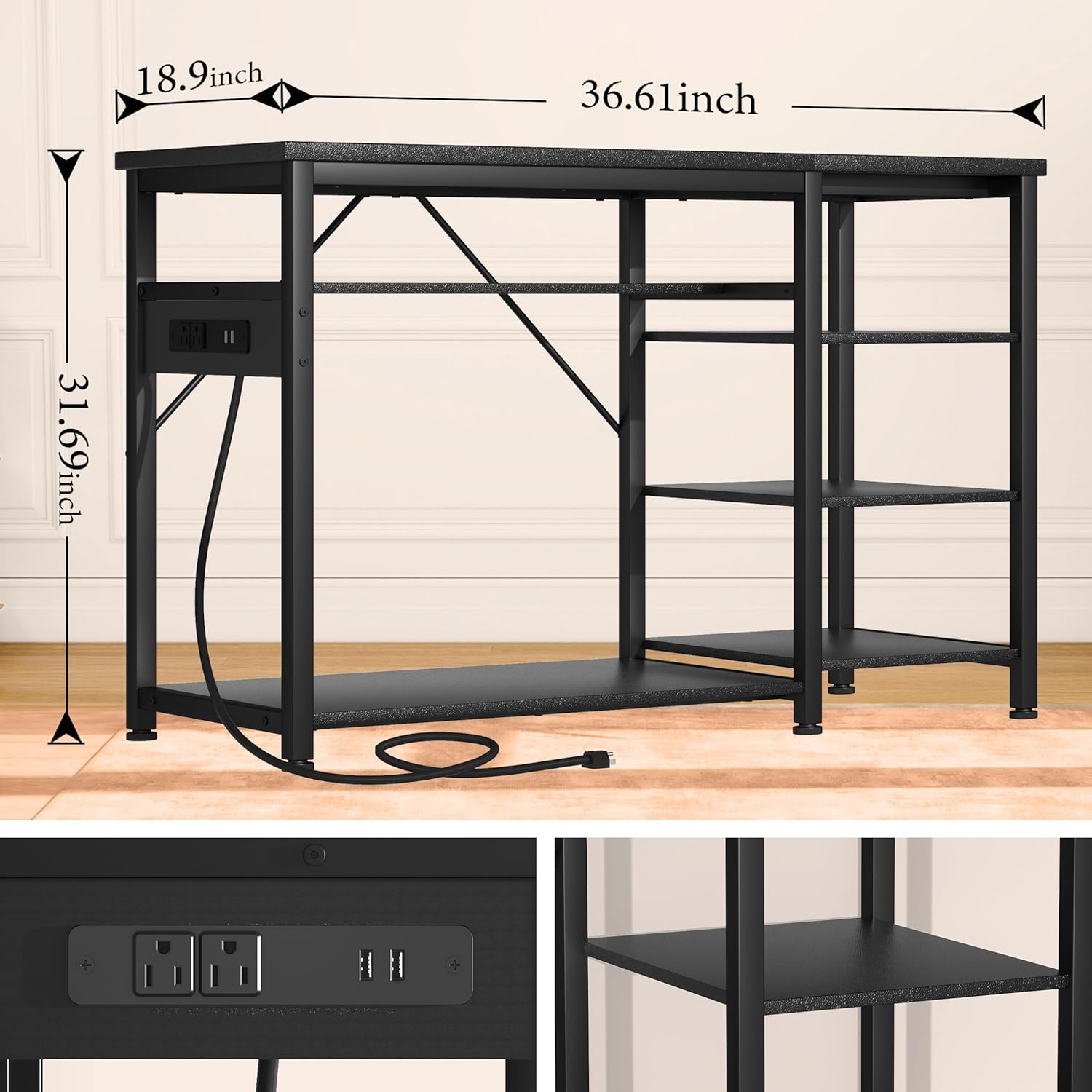 GRLEAF 40-50 Gallon Aquarium Stand: 1200LB Capacity, Built-In Power Outlets, 3-Tier Shelves for Fish Tank Accessories Storage, Heavy-Duty Steel/Wood Hybrid for Fish & Reptile Tanks | Excludes Tank