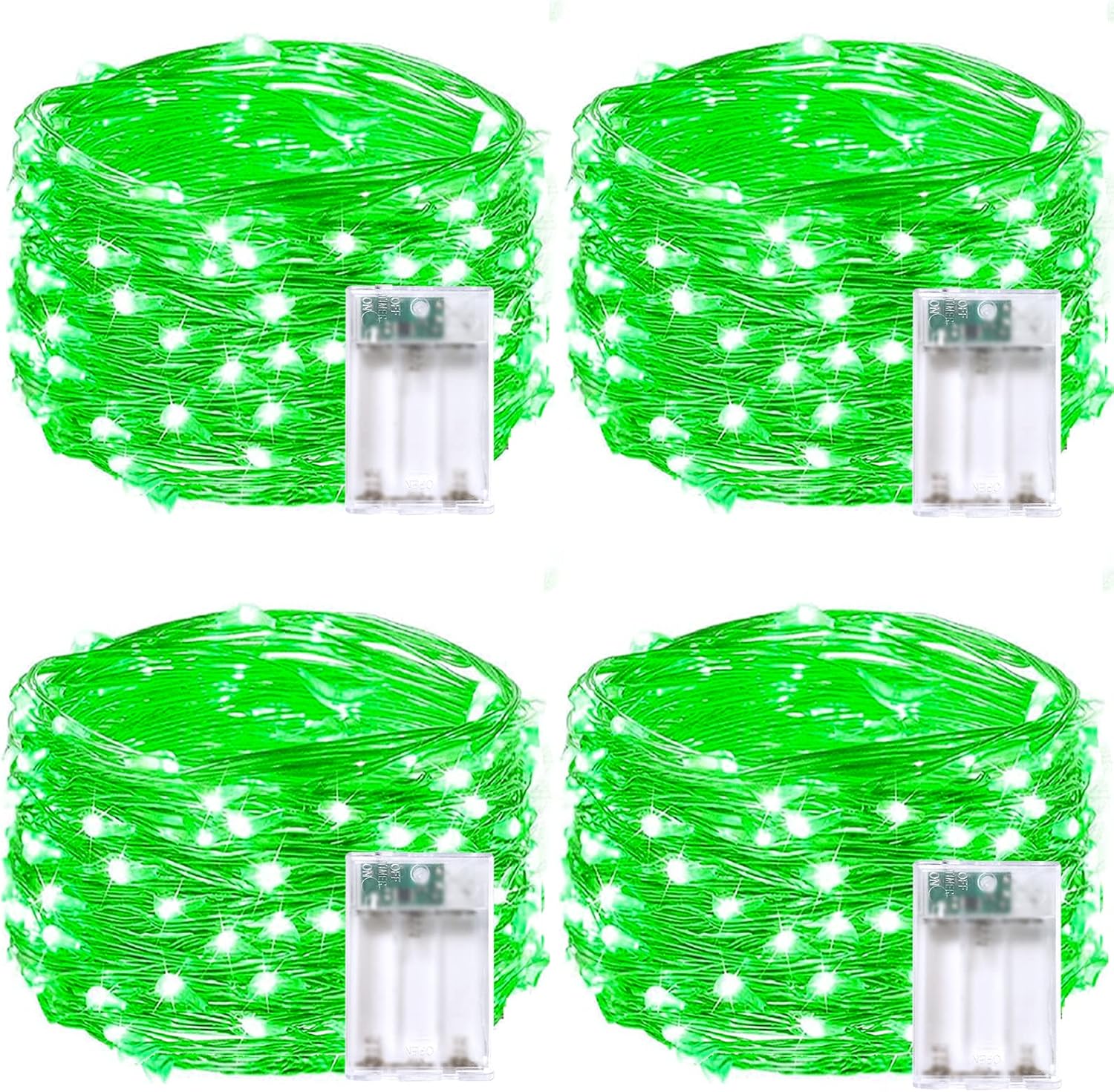 4 Pack 20FT 60LED Christmas Battery Operated Fairy Lights with Timer, Waterproof Battery String Lights Outdoor Indoor, Battery Twinkle Lights for Bedroom Wedding Birthday Party Christmas (Green)