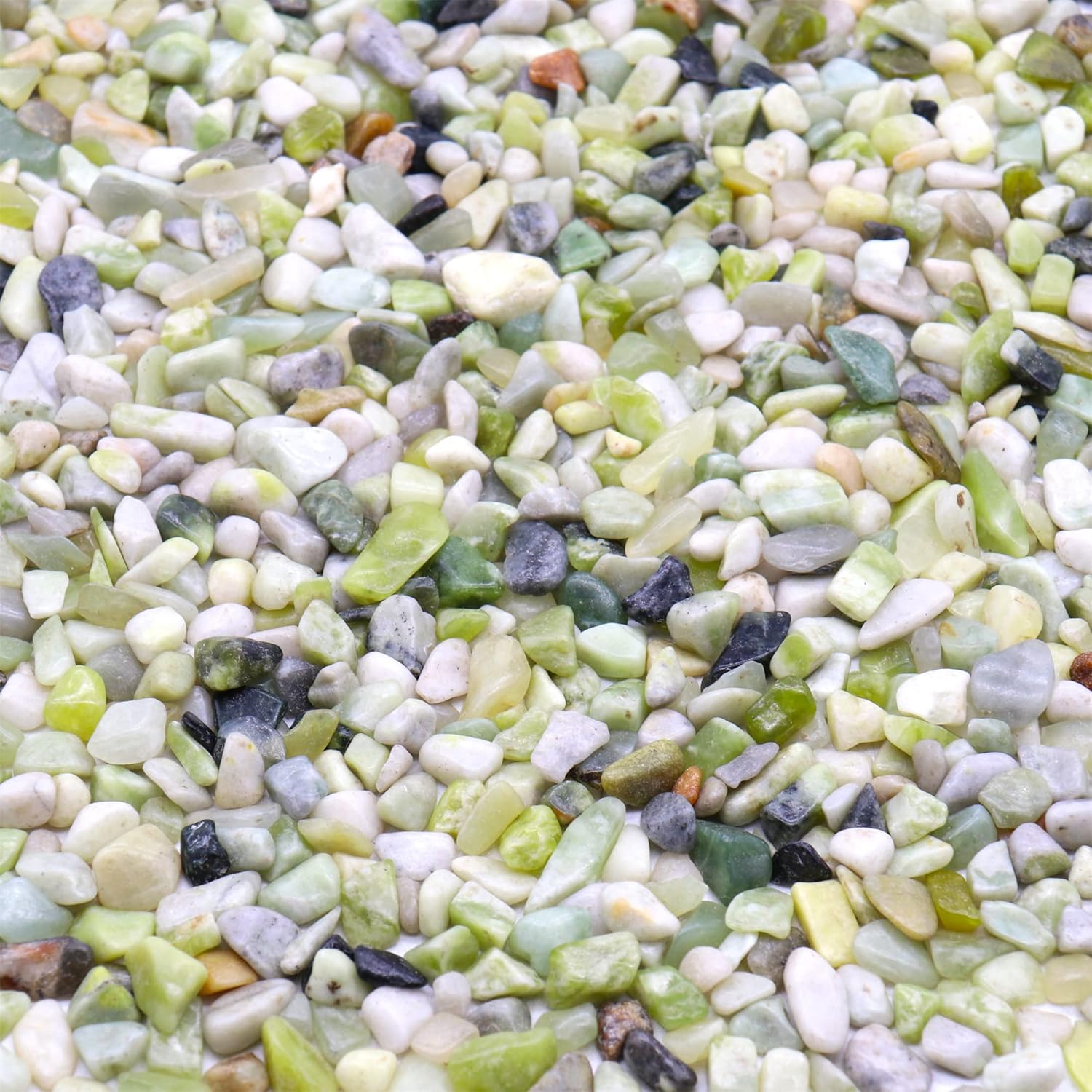Rocks for Plants. Green Jade Decorative Polished Pebbles. 1/5 Inch – 5 lbs for Garden, Vase fillers, Crafting, Succulents, pots, Plants (Mini (0.2 Inch), Green Jade - Polished, 5)