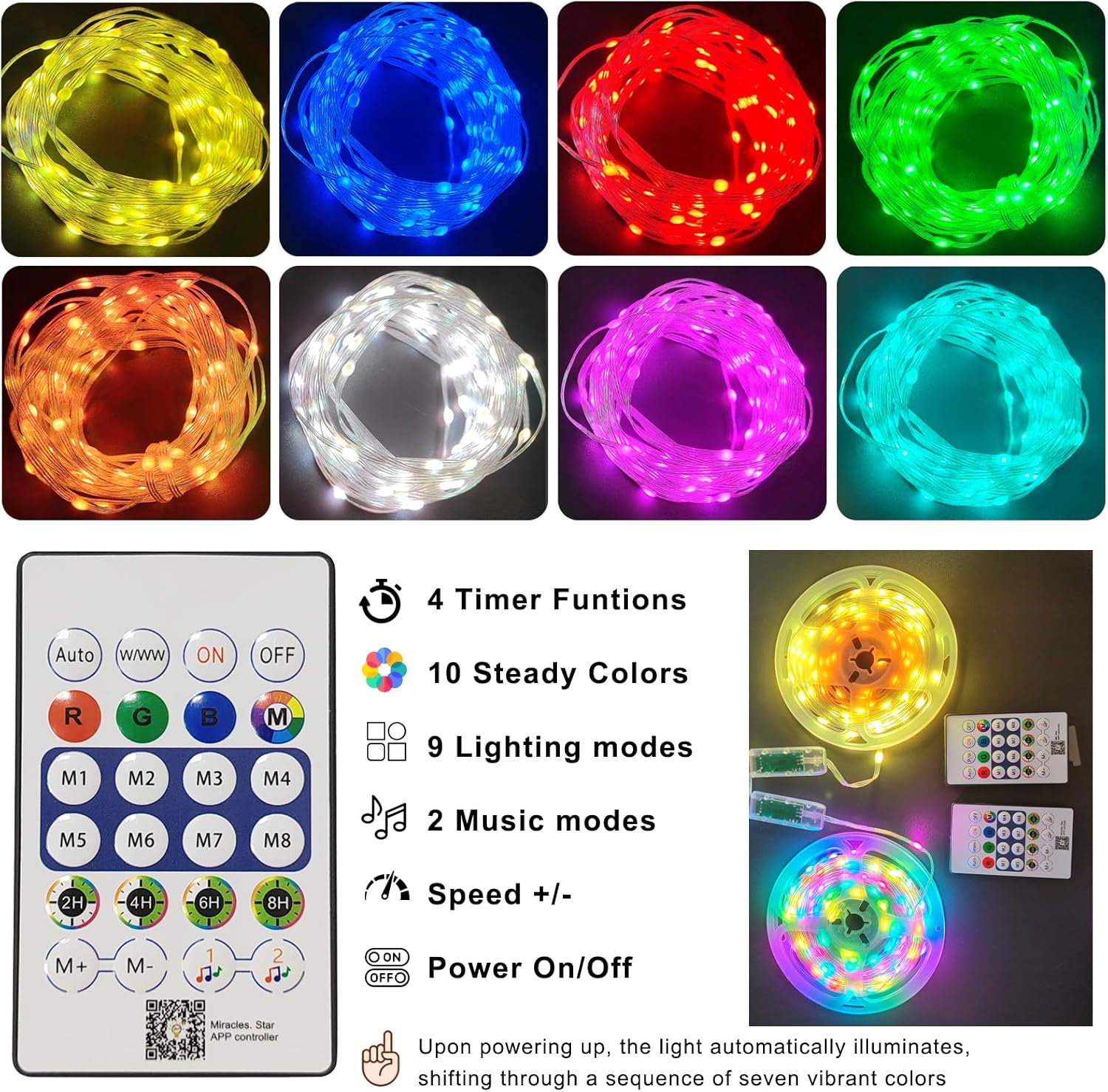 2 Pack RGB Fairy Lights, 32.8FT Total Color Changing Fairy Lights with Remote Control, USB Powered String Lights for Bedroom, Party, Christmas Decor