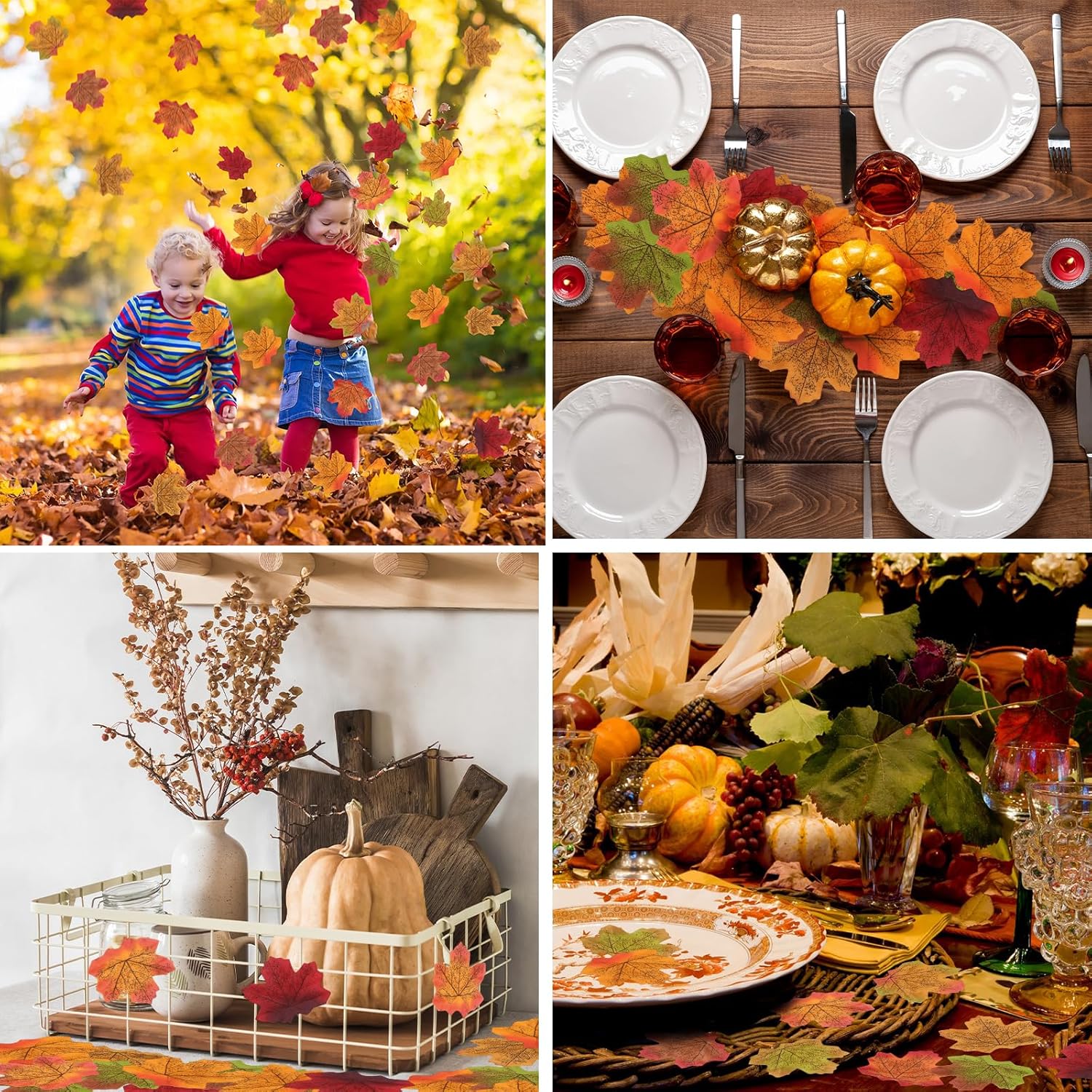 600PCS Artificial Maple Leaves Faux Fall Maple Leaf Fake Autumn Leaves Thanksgiving Autumn Halloween Party Table Decors,10 Colors