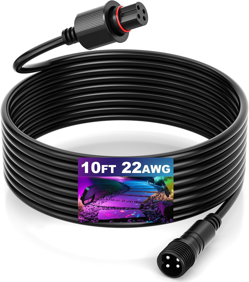 Outdoor 10FT Flood Lights Extension Cord，4Pin Waterproof Connector，Extend Your for Go-vee Outdoor Flood Lights 2 H7058 H7057 - Weatherproof