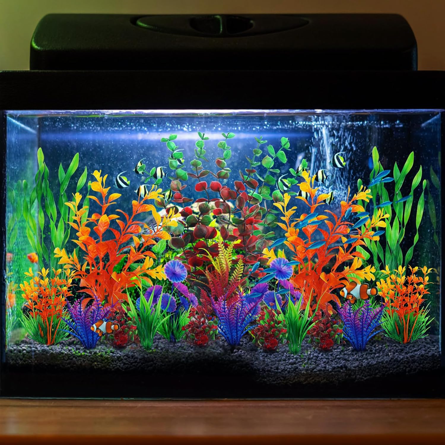 Fish Tank Decorations Plastic Plants Large, Aquarium Artificial Plants Decor Colorful Ornament Safe for All Fish - 20pcs