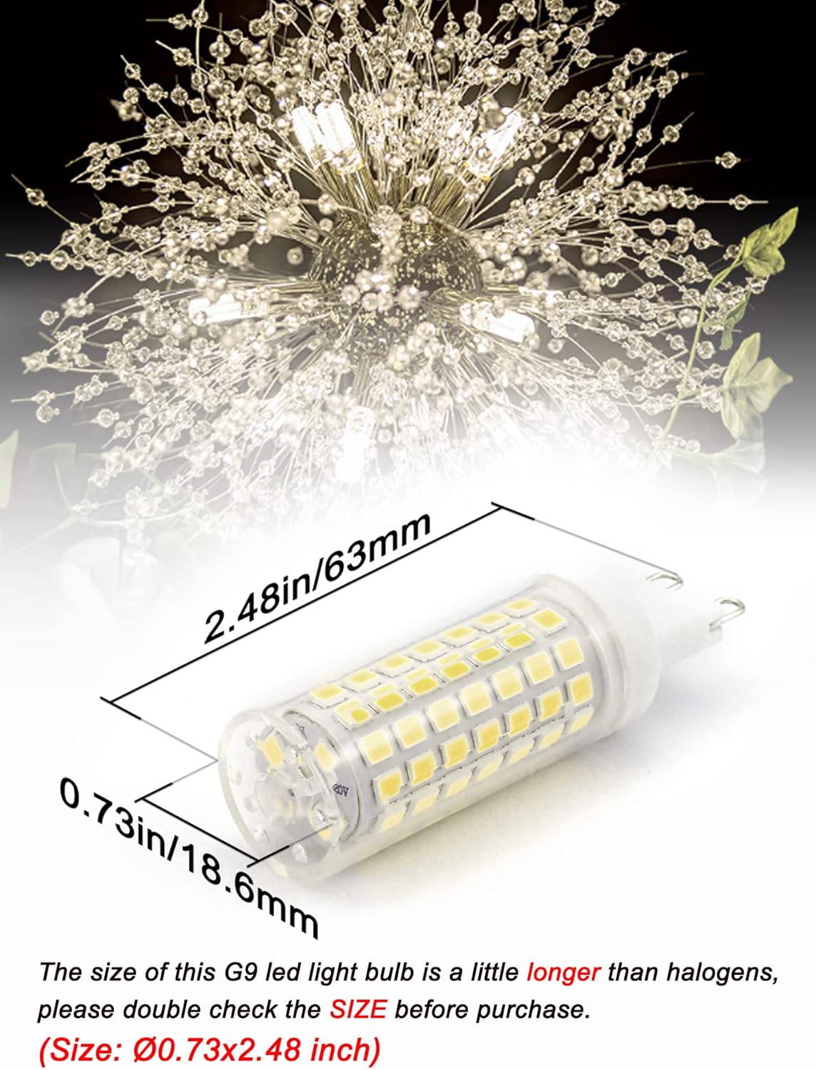 No Flicker G9 Led Bulbs Dimmable Daylight 6000K,Replace 40W 50W 60W Halogen,AC120V Dimmable G9 6W LED Cool White for Chandelier Pendant Ceiling Lamp(5Pack)