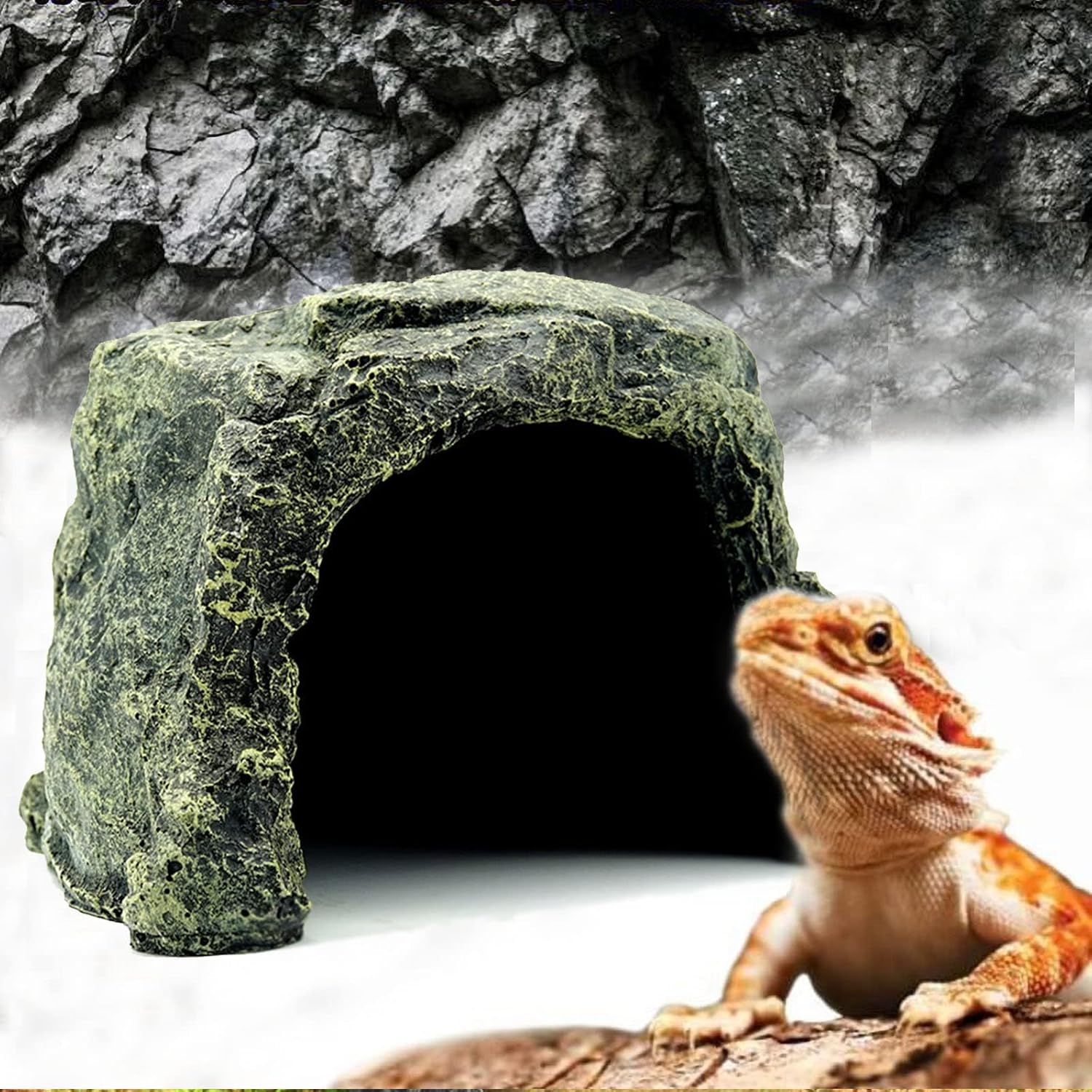 Besimple Aquarium Fish Hide Cave Decoration, Reptile Rock Hideouts Stone Cave Hide House Fish Tank Aquarium Accessories for Betta Shrimp Turtle Amphibians Small Lizards(Rock Hide Cave)
