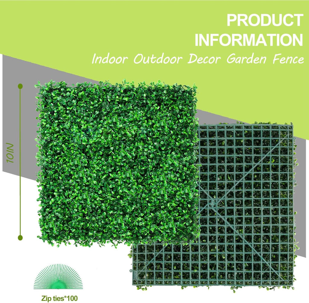 AOKIE 10"X10" Artificial Grass Wall, 24Pcs Boxwood Hedge Wall Panels UV-Anti Grass Backdrop Wall Decor, Greenery Privacy Hedge Screen for Indoor Outdoor Patio Balcony, Party Garden Fence Decor