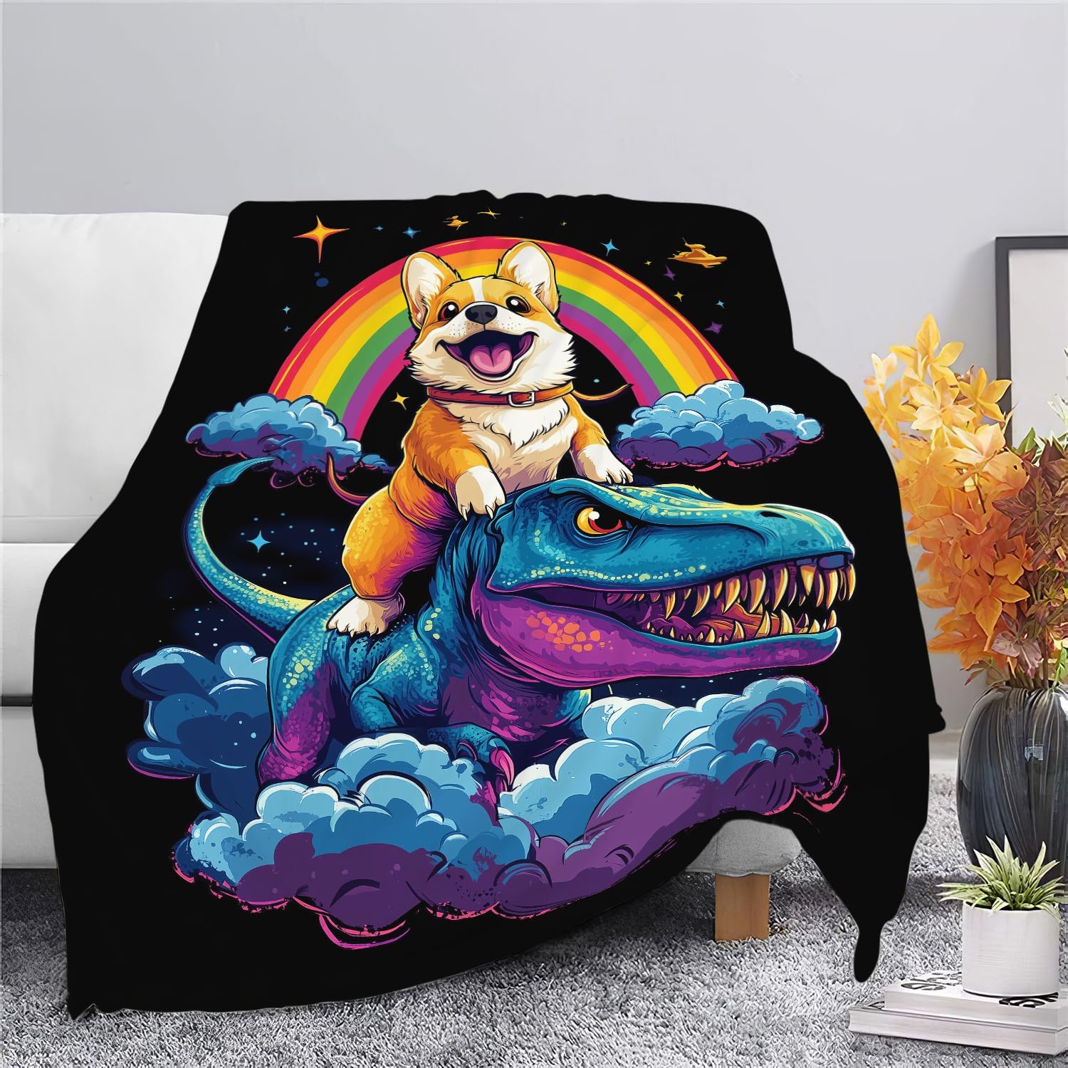 Corgi Blanket Funny Cartoon Corgi Dinosaur Throw Blanket Gifts for Corgi Lovers Girls Boys Kids Men Women Adults Super Soft Cozy Plush Fluffy Fuzzy Fleece Blanket Home Decor 40''X50''