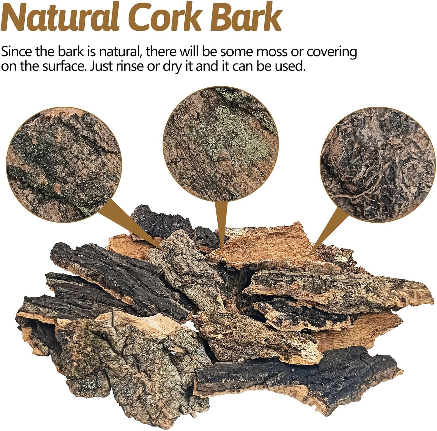 BNOSDM Reptile Cork Bark Substrate 10oz Tortoise Bedding for Habitat Natural Flat Cork Wood Bulk Terrarium Reusable Champagne Bark for Lizard, Crested Gecko, Spider, Chameleon, Ball Python, Tree Frog