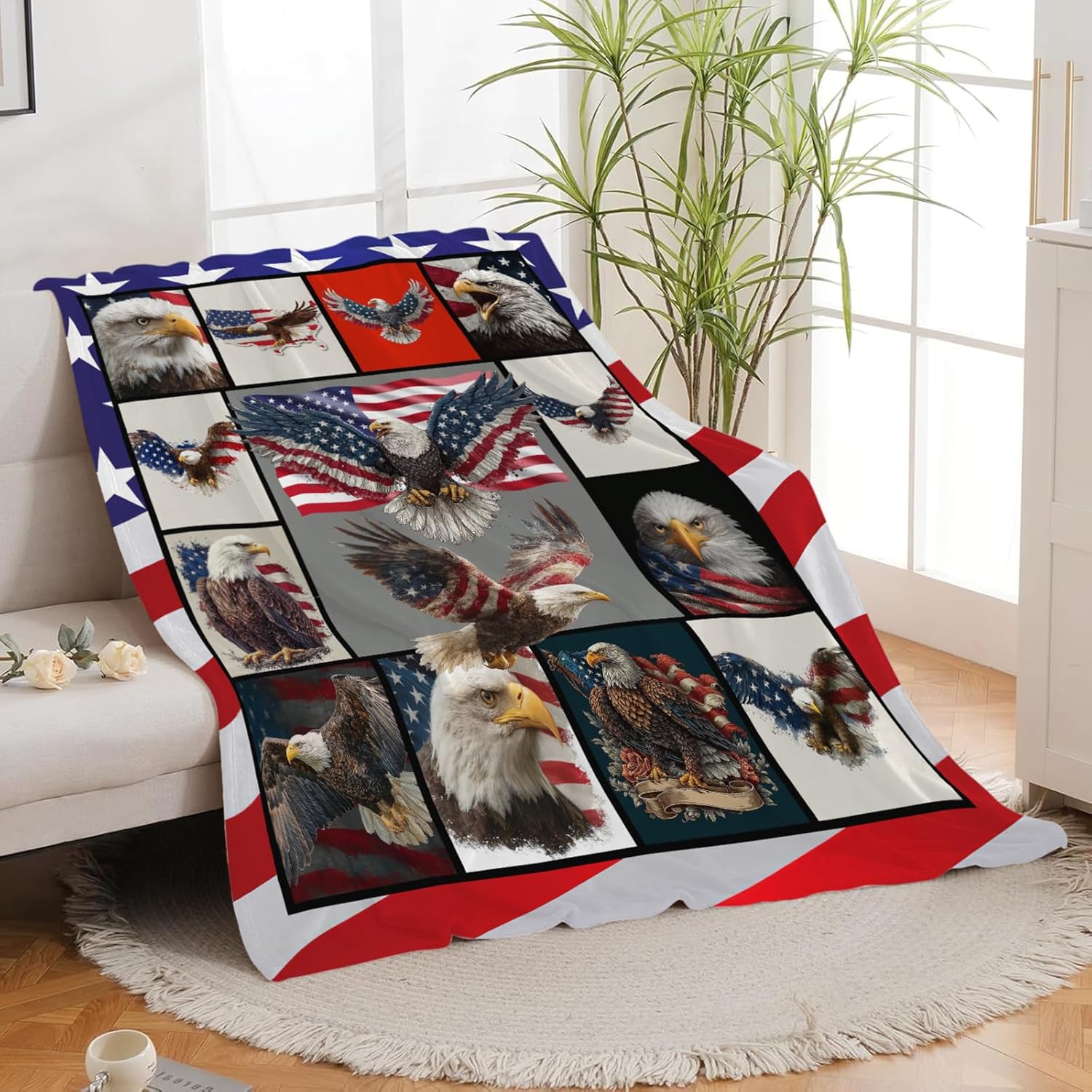 Eagle Throw Blanket American Flag Bald Eagle Stuff Gifts for Kids Girls Boys Adults Women Men Soft Cozy Warm Plush Fluffy Fuzzy Fleece Blanket Decor 60''X80''