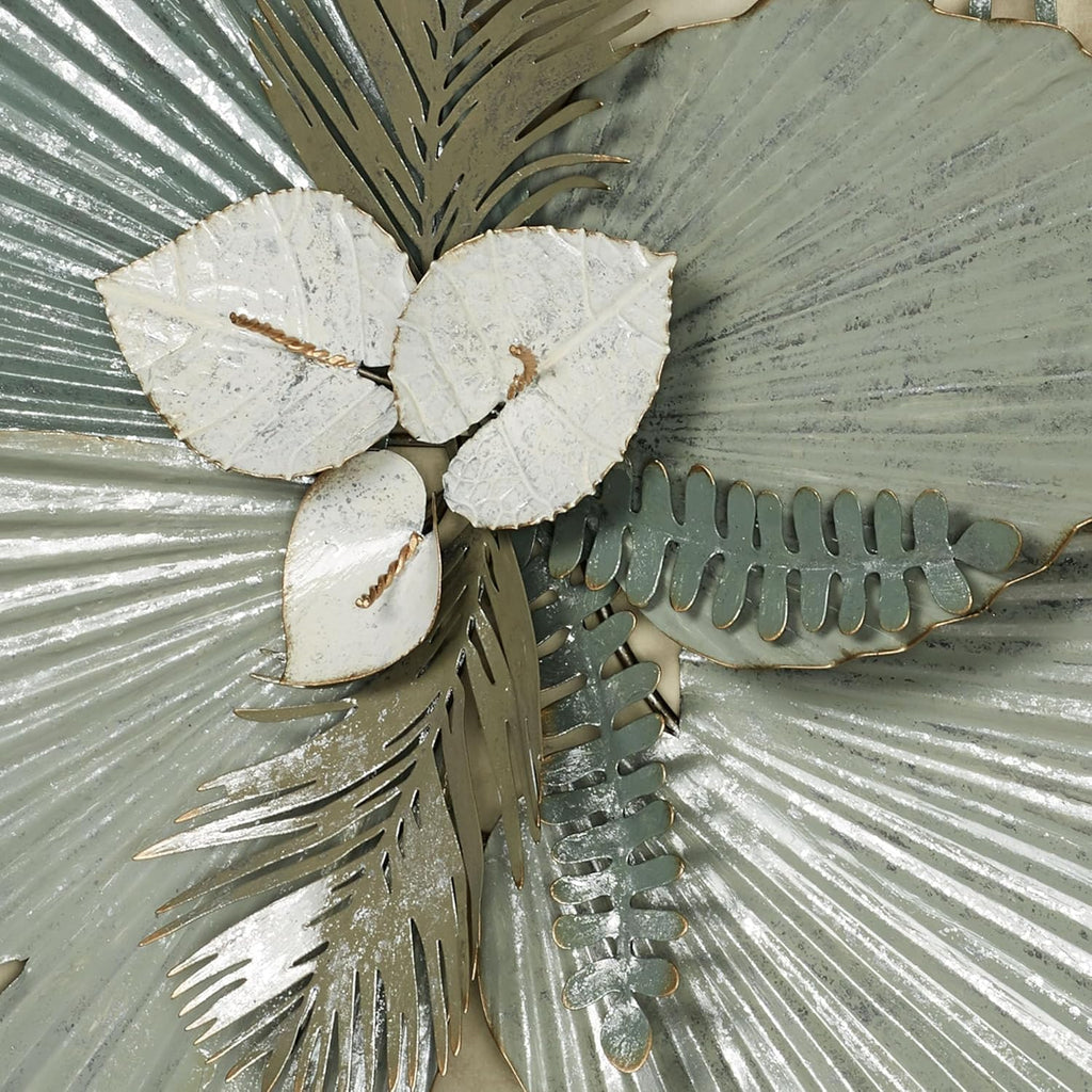Touch of Class Mystic Tropics Floral and Leaf Metal Wall Sculpture | Tropical Style Sculpture Decor for Bedroom, Living Room, Bathroom, Entryway, Hallway