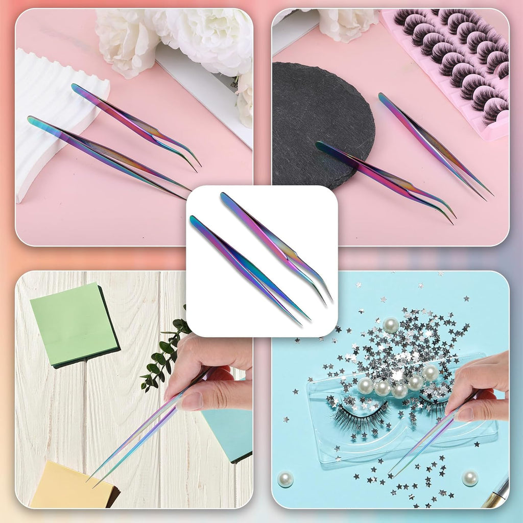 2PCS Sticker Tweezers, Tweezers for Crafting Straight and Curved Tip Tweezer Stainless Tweezer for Stickers Eyelash Extensions Precision Electronics Nail Rhinestone Jewelry, Scrapbooking Tools