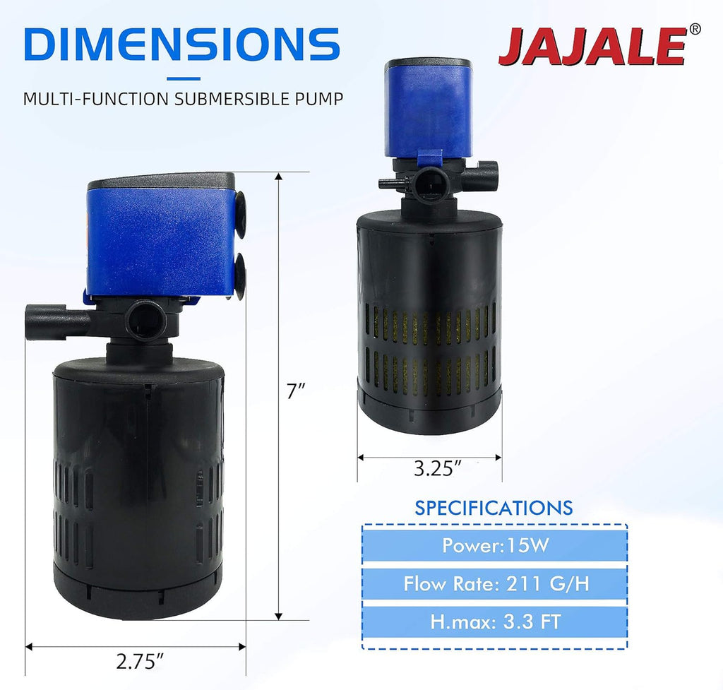 210 GPH Internal Filter Submersible Pump - 3 in 1 Aquarium Fish Tank Pump with Oxygenation, Filtration & Water Cycling, 3.3 ft max lift, 15W - 4 Pack