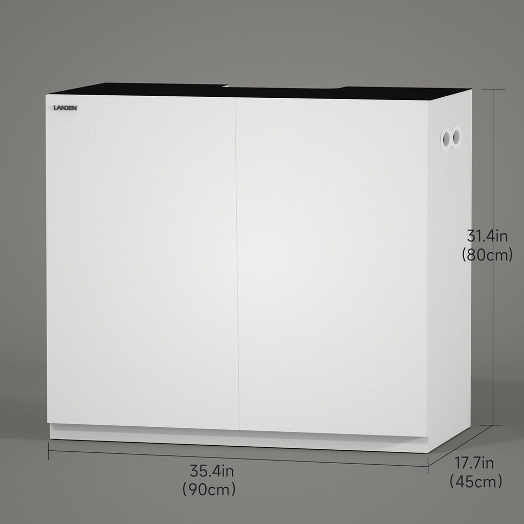 LANDEN Aquarium Wooden Stand and Cabinet for up to 44 Gal Tank, Fish Reptile Sea Salt WaterTank Stand, Nano Foam Leveling Mat Included, W35.5xD17.7xH31.5 in, Wooden Matte White Painted(Stand Only)