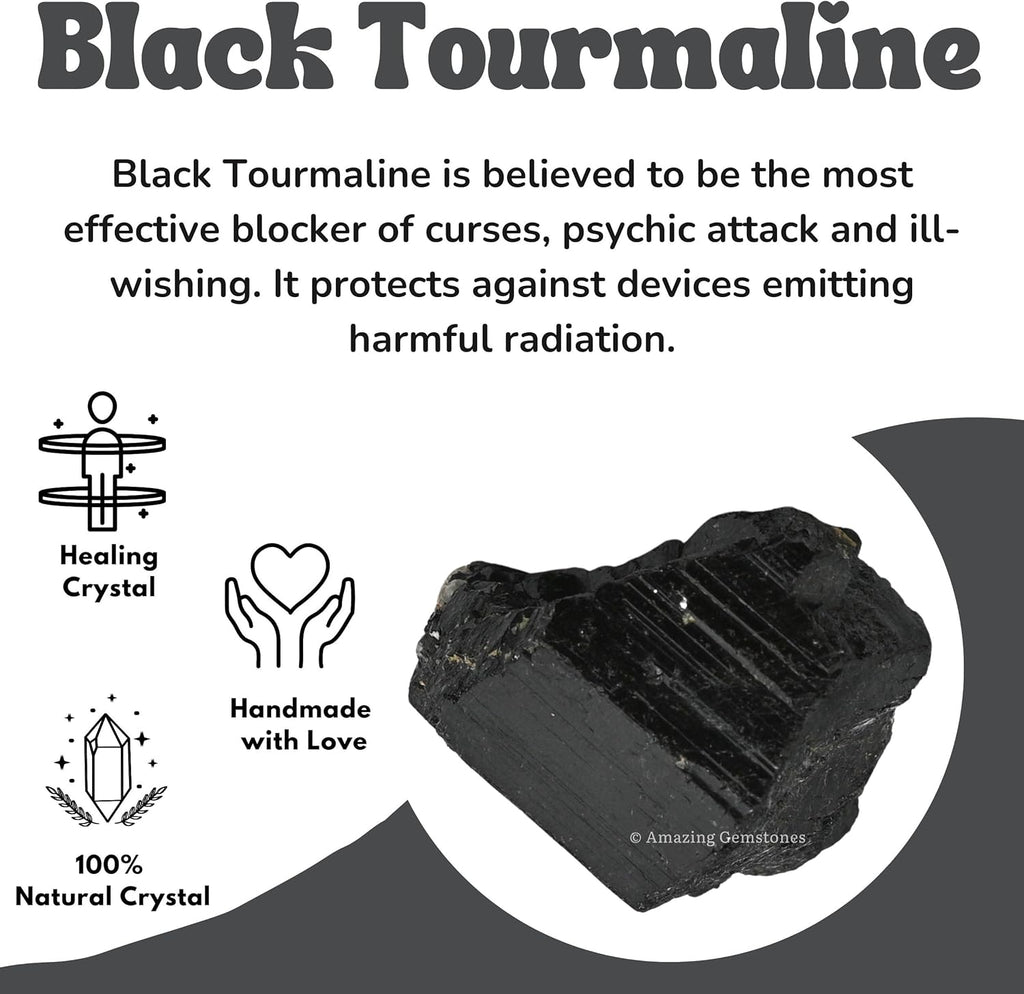 Amazing Gemstone Genuine Black Tourmaline Crystals Stone Raw Protection for Healing, Natural Rocks for Tumbling - Turmalina Negra Original (2 Pieces)