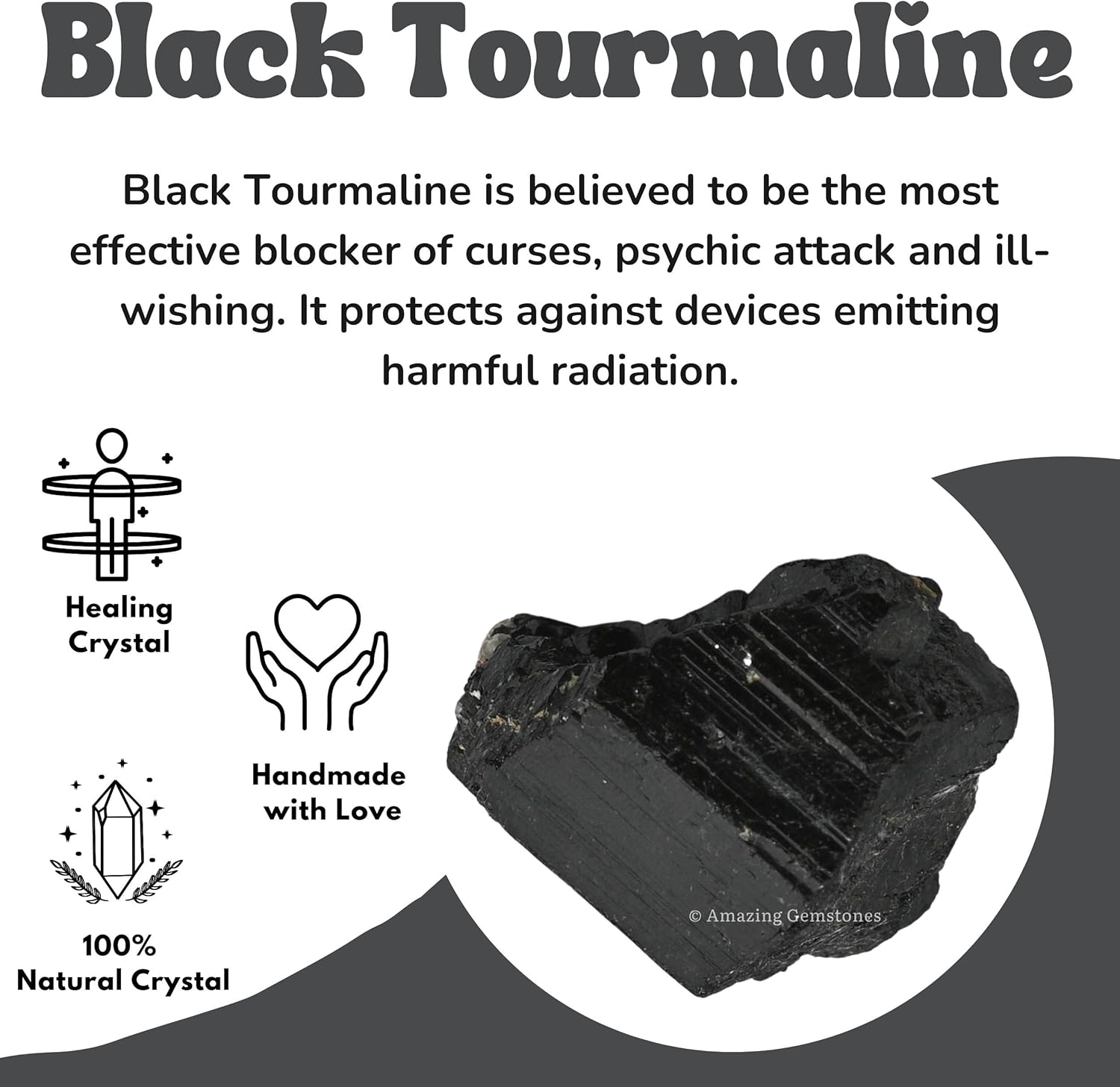 Amazing Gemstone Black Tourmaline Selenite Crystal - 1/2 lb Bulk Raw Black Tourmaline Crystals and Selenite Healing Crystals for Protection, Crystal Grid, Energy Piedra Selenita Original