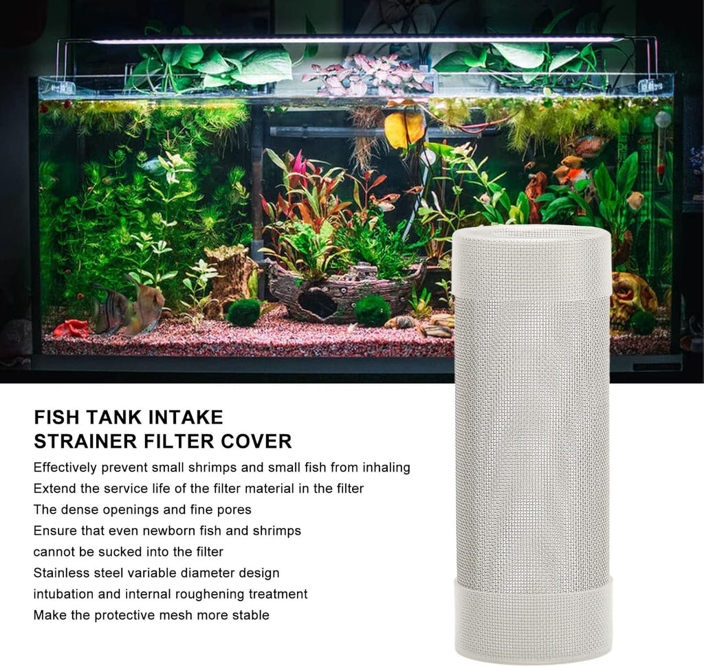 Tnfeeon Stainless Steel Mesh Inflow Aquarium Filter Guard Intake Cover for Shrimp and Fish Aquarium Intake Filter Mesh Cover Fish Mesh Net Strainer Tube Filter Accessory (M)