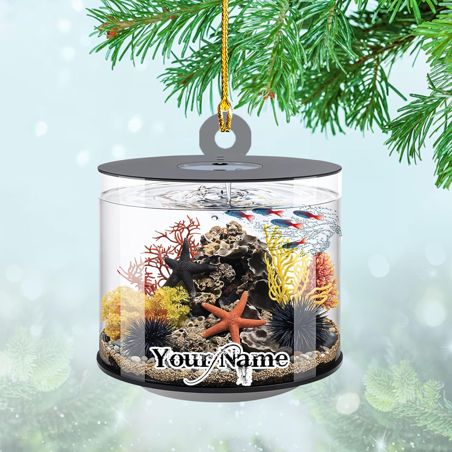 Personalized Aquarium Christmas Ornament, Fish Christmas Ornament, Gift for Fish Lover, Custom Aquarium Christmas Tree Keepsake, Kids First Gift Ideas, Pet Kids Ornament (AFT12)