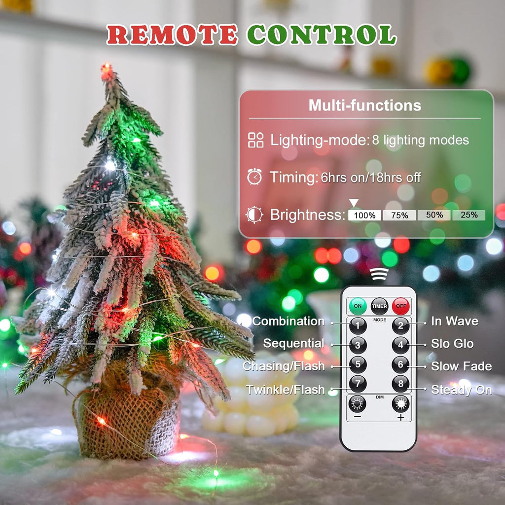 JMEXSUSS 2 Pack Christmas Fairy Lights Battery Operated with Remote, Total 200 LED 66ft Battery Powered Twinkle String Lights for Bedroom Tree Mantel Wall Ceiling Christmas Decor, Red White and Green