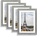 10x14 Picture Frame Set of 4, Made of Glass and Grey Wooden Frame, Display 8x12 Pictures with Mat or 30 x 40cm Diamond Painting Art without Mat for Wall Mounting, Gallery Photo Frames