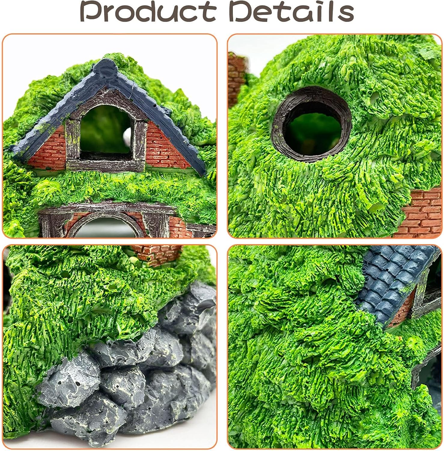 Tfwadmx Fish Tank Hobbit Decorations,Resin Small Fish Cave Hideout House,Aquarium Decor Hide Hole Shelter Hut Ornaments Mini Garden Decorating Accessories