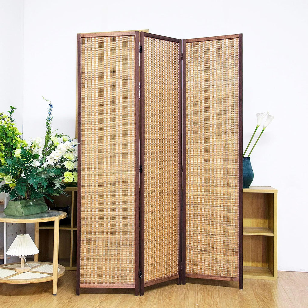 3 Panel Room Divider Screen,5.6 FT Tall Bamboo Panel Divider Folding Privacy Screen,Freestanding Room Divider for Room Seperation,Brown