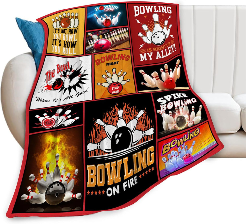 Bowling Blanket Bowling Sport Lover Throw Blankets Gifts for Girls Boys Kids Soft Cozy Fleece Plush for Couch Sofa Bed 50"x40"