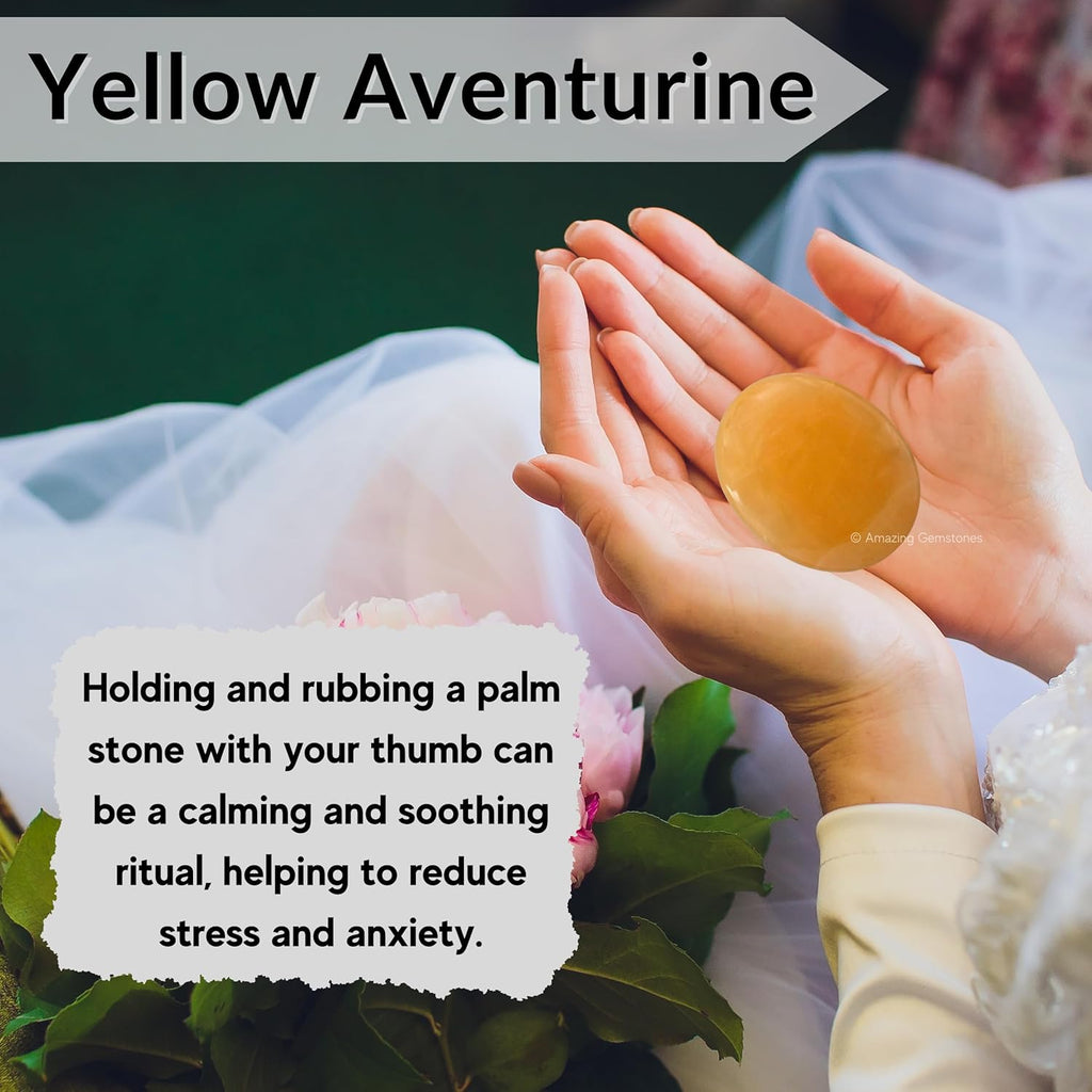 Amazing Gemstone Yellow Aventurine Crystals and Healing Stones - Large Palm Stone Crystals Piedra - Crystal for Good Luck, Positive Energy, Meditation - Unique Stocking Stuffers and Birthday Gifts