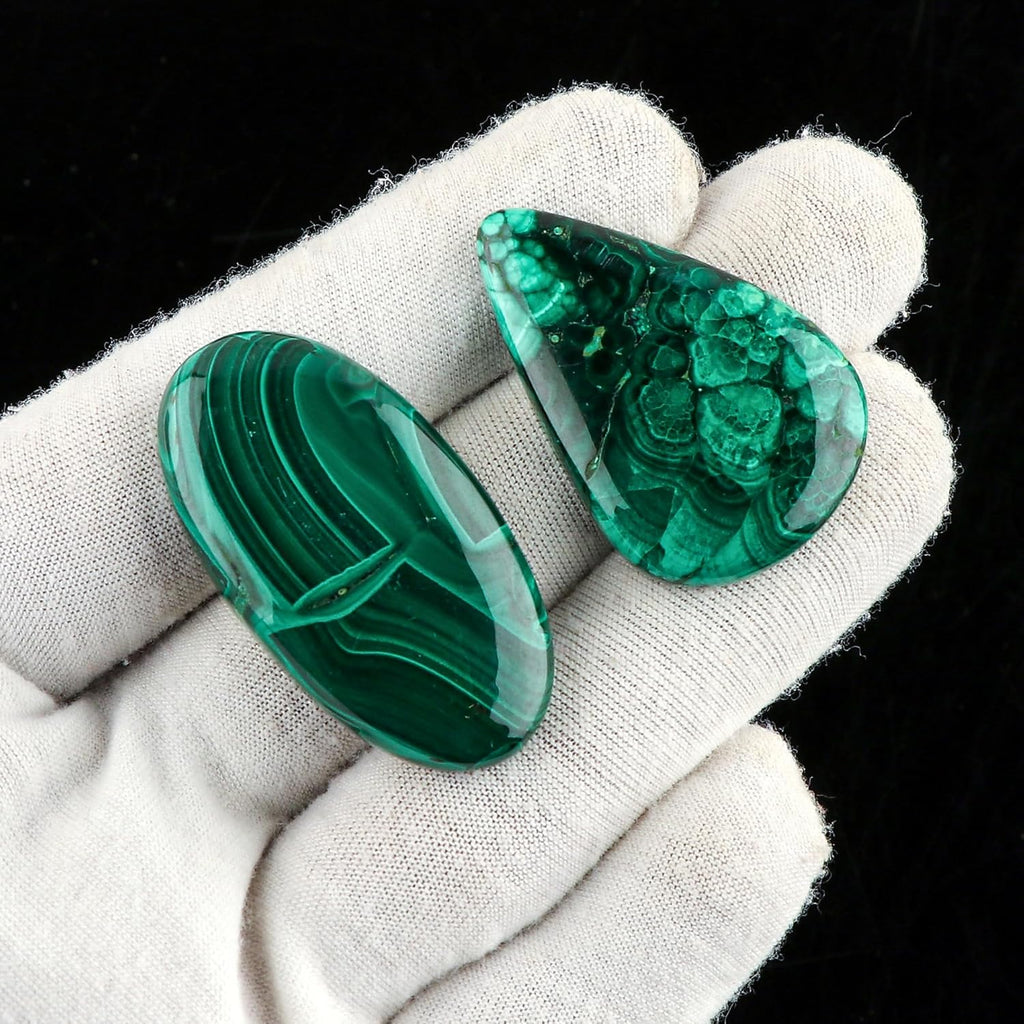 CRYSTALIS 2pcs, 30mm+ Natural Malachite Loose Gemstone Wholesale Bulk Cabochons Jewelry Making Supply, Chakra Healing Polished Stones, Wire Wrapping, DIY, Gem Collection, Mix-Shape
