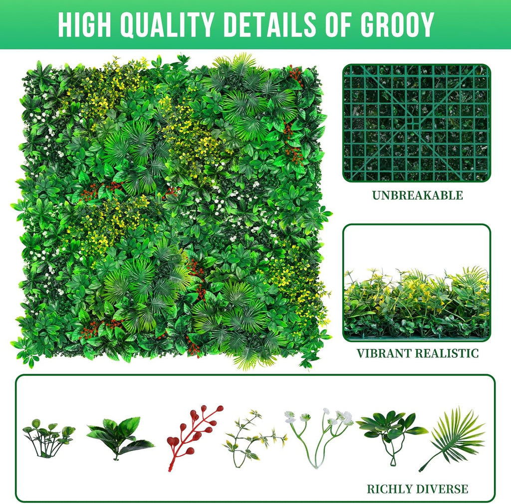 Grass Wall, Artificial Tropical Boxwood Panels 20"x20"(12pcs), Privacy Hedge Fence Screen with UV Protection, Greenery Backdrop for Indoor Home Wedding Decor and Outdoor Patio Backyard