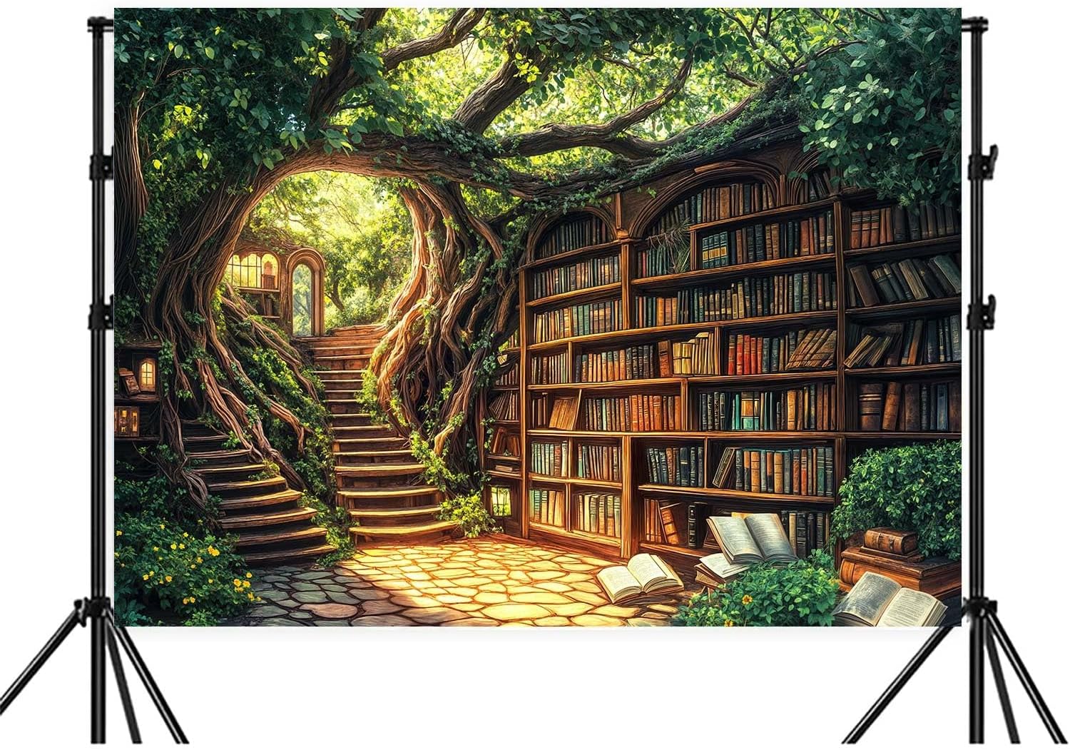10X6 Forest Fairy Enchanted Library Backdrop Magical Woodland Bookshelf Green Garden for Photography Magic Nature Party Birthday Baby Shower Photo Shoots Decor Props