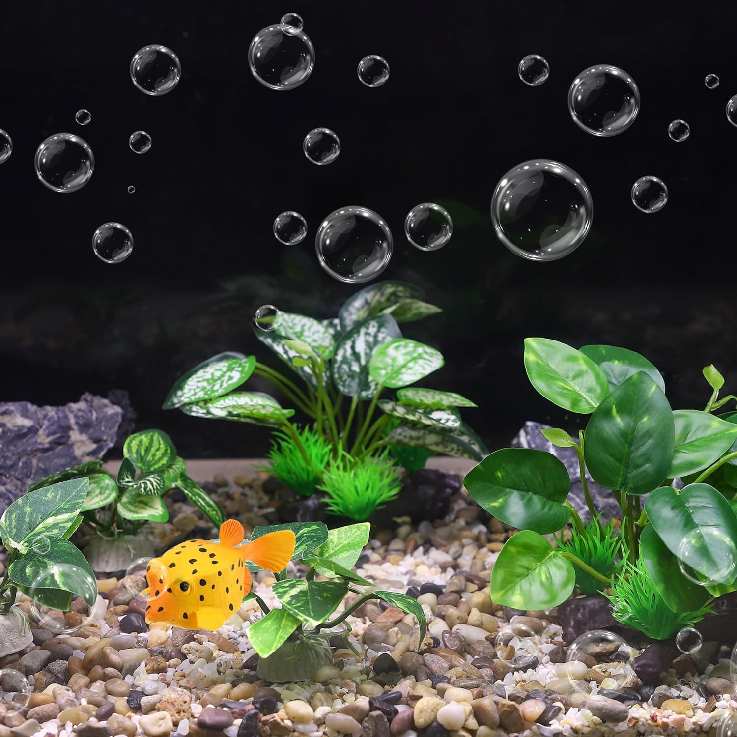 Aquarium Plastic Plants, Driftwood Betta Silk Plants, Silk Plants Aquarium Set Decor, Silk Aquarium Plants for Betta Fish (Green, 5pcs)