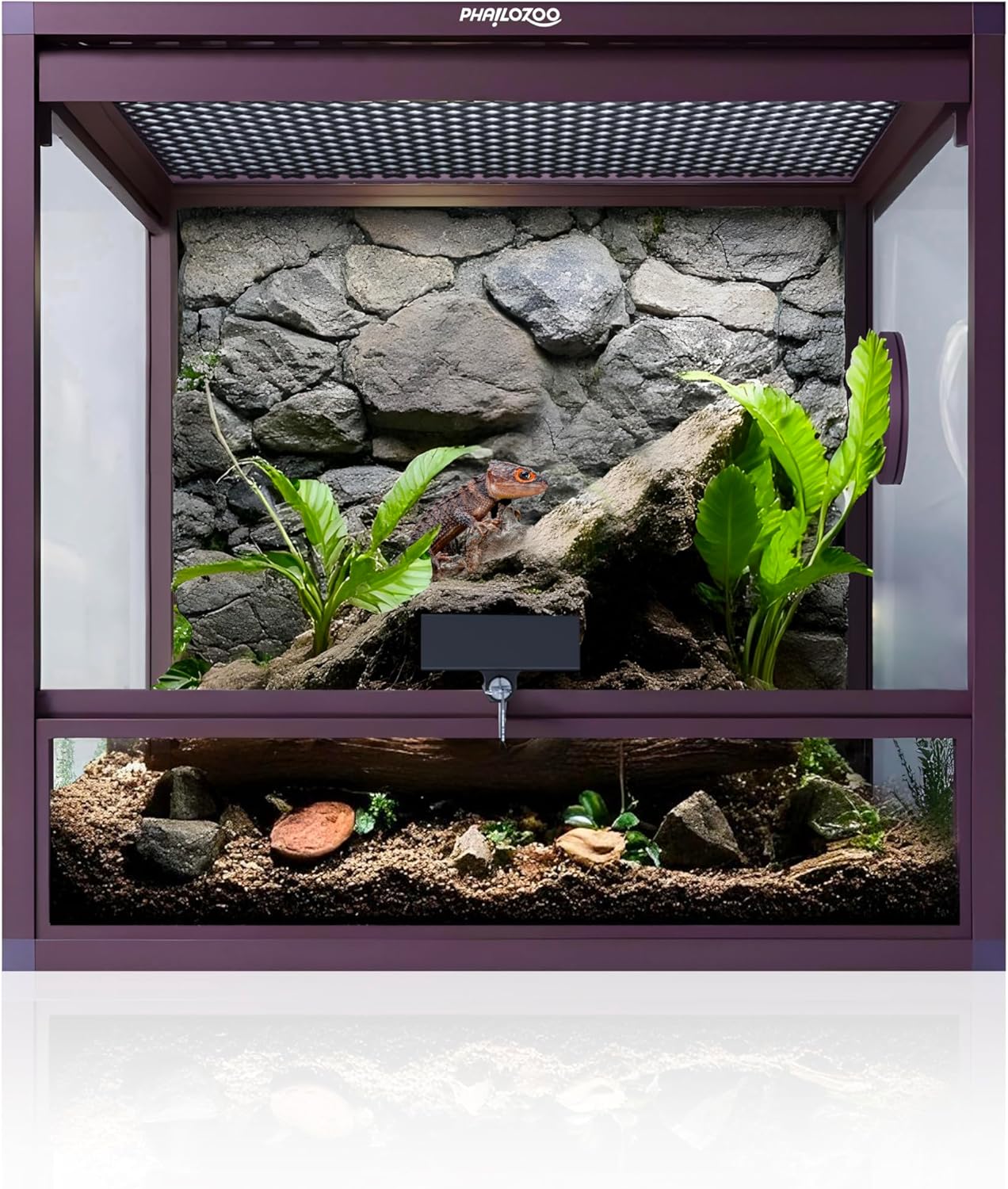 MagicCube 18'' x 18'' x 18'' Reptile Terrarium with Lock, 24 Gallon Reptile Tank with Flip-Up Tempered Glass Door, Top Screen Ventilation for Leopard Gecko