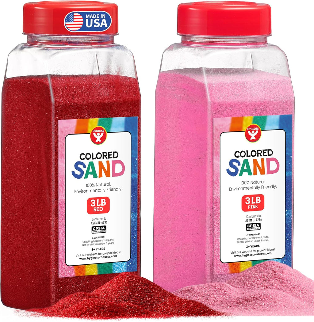 Hygloss Colored Sand for Crafts - 3 lb Bottle, Pink and Red - Vibrant Colorful Fine Sensory Play Sand Art Kits for Kids - Classroom Activities for Children 3 4 5 6 7 8 9 10 11 12 - Safe for Ages 3+