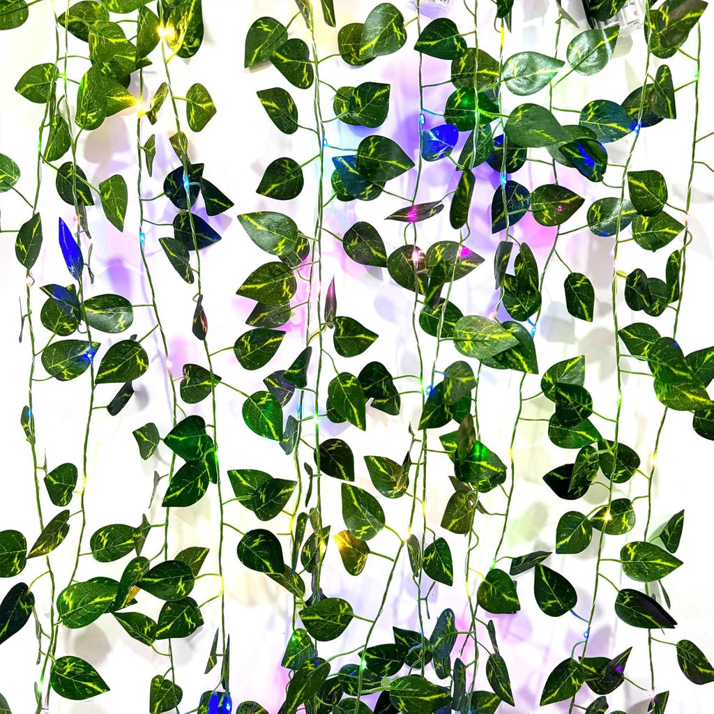 6 Pcs Artificial Hanging Plants Pothos Vine with 60 Colored Lights, Pothos Vine Leaves, Fake Plant Vine Hanging Garland for Wall, Party Wedding, Home, Kitchen, Indoor and Outdoor Decoration